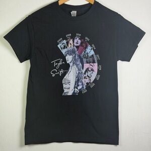 Taylor Swift Eras Women’s Graphic T-Shirt Album Timeline Black Tee Size Small